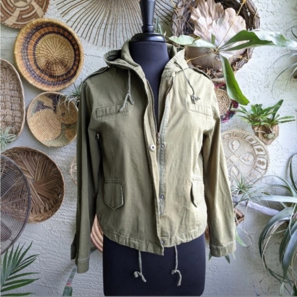 Brandy Melville Hailey Olive Green Hooded Utility Jacket One Size OS